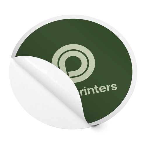 Round sticker with a peel-off backing.