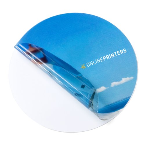 White static cling round sticker.