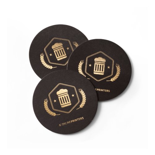 Beer mats with hot foil stamping, round, Ø 10.7 cm, 4/4 1