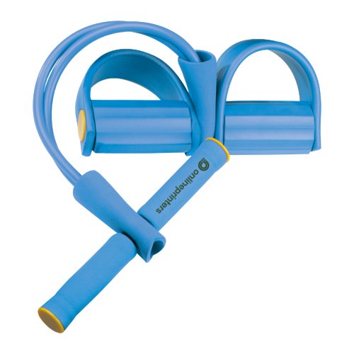 Blue foam fitness expander with handles and foot loops.