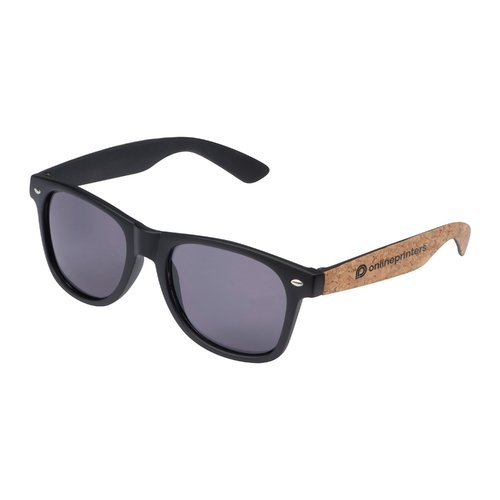 Black sunglasses with cork temples.