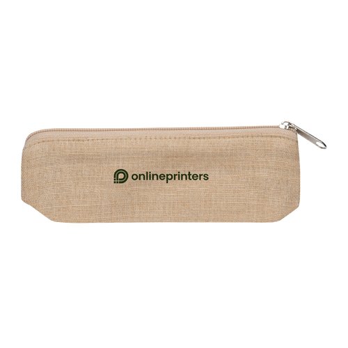 Beige fabric pencil case with zipper.