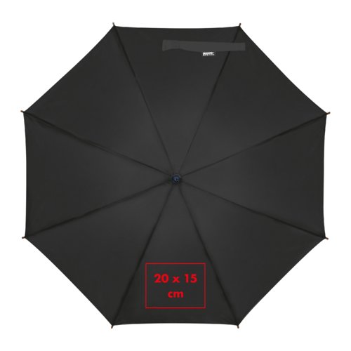 Black automatic umbrella with large canopy and cover.