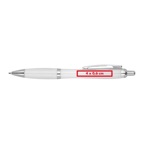 White recycled ballpoint pen with clip and push mechanism.