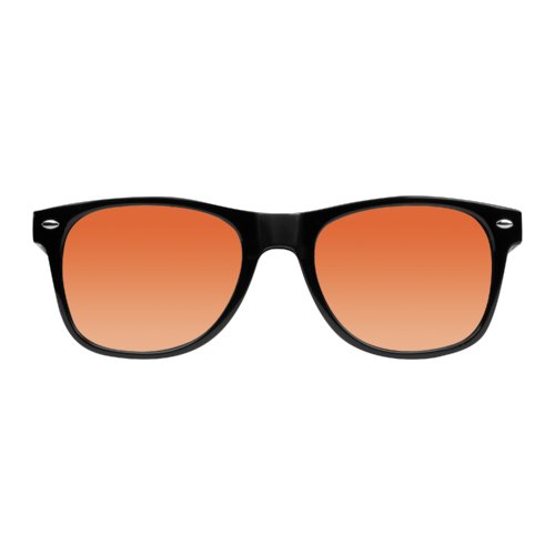 Orange plastic sunglasses with a wide frame.