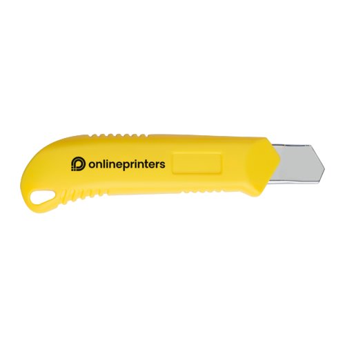 Yellow plastic box cutter with metal blade.