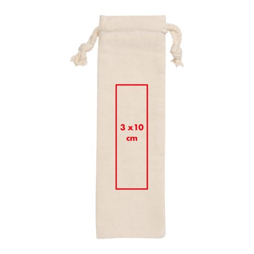 Natural-colored cotton pouch with drawstring.