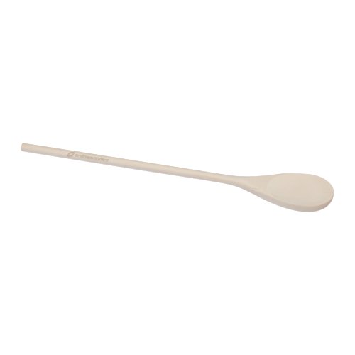 Wooden cooking spoon with long handle.