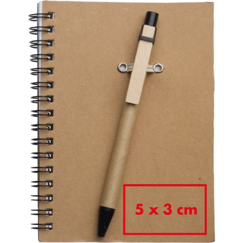 Brown writing pad with spiral binding.