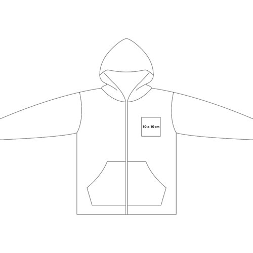 Sweat jacket with full zipper and hood.