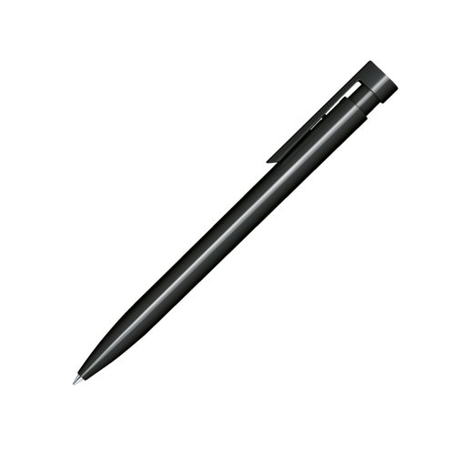 Black plastic ballpoint pen with polished finish and clip.