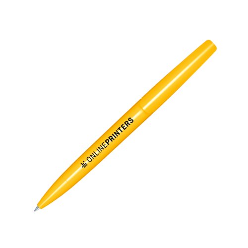 Yellow plastic twist ballpoint pen with a polished finish.