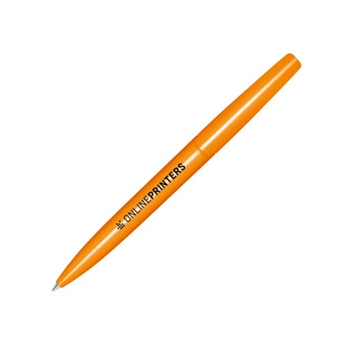 Orange plastic ballpoint pen with twist mechanism.