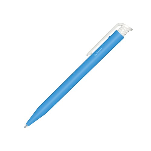 Blue bio-based push ballpoint pen with clip.