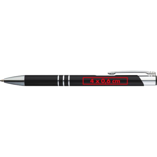 Black metal ballpoint pen with clip.
