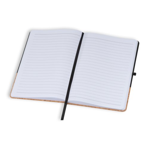 Black cork notebook with bookmark.
