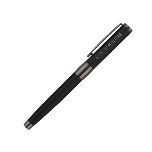 Black plastic fountain pen with metal accents and clip.