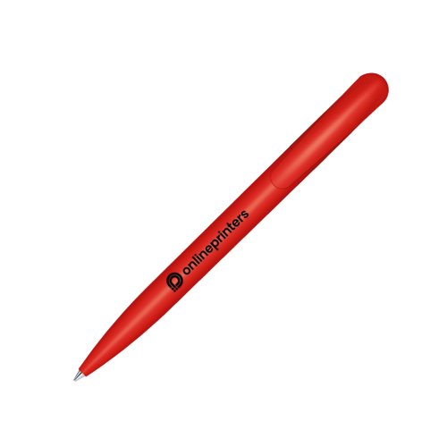 Red plastic ballpoint pen with push mechanism.