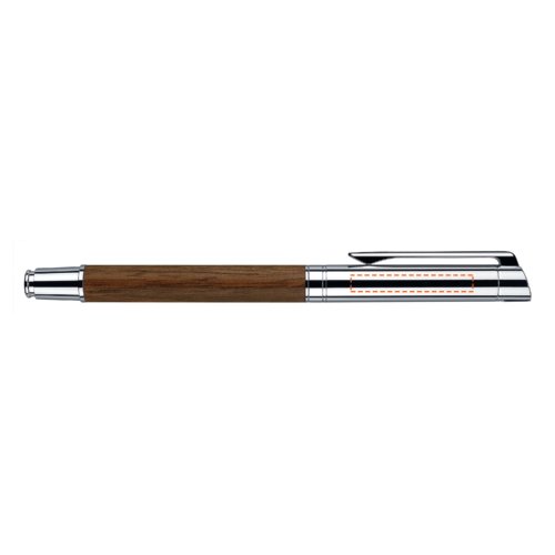 Wood-colored fountain pen with metal clip.