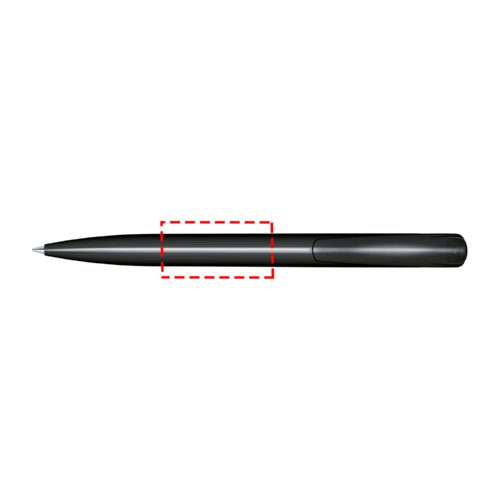 Polished ballpoint pen with clip and push mechanism.