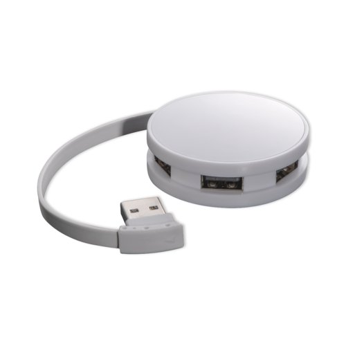 White plastic USB hub with 4 ports.