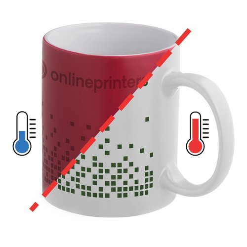 Red colour-changing sublimation mug with handle.