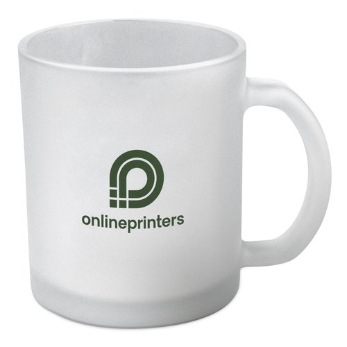 Clear glass coffee mug with handle.