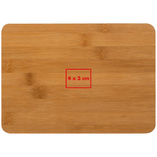 Bamboo cutting board with rounded corners.