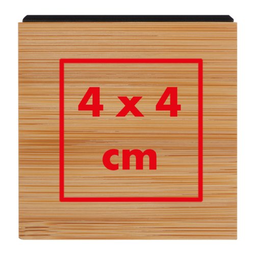Bamboo table clock with digital display.
