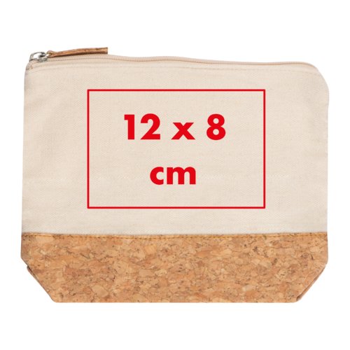 Light cosmetic bag made of cotton with cork base and zipper.