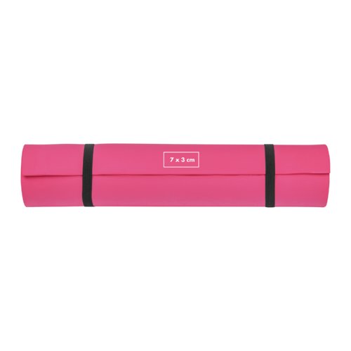 Pink foam yoga mat with holding straps.