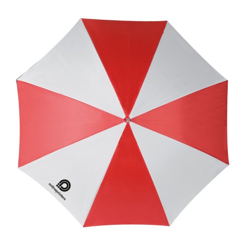 Red automatic walking umbrella with large diameter.