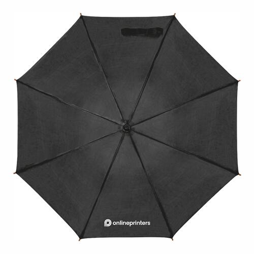 Black wooden automatic umbrella with a wooden handle.