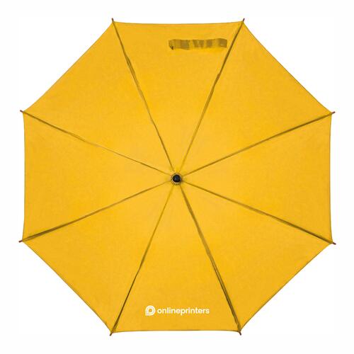 Yellow wooden automatic umbrella with large diameter.