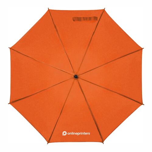 Orange wooden stick umbrella with automatic opening.