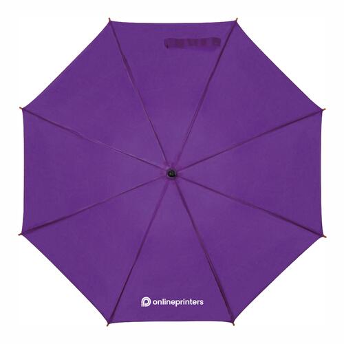 Violet wooden walking umbrella with automatic function.