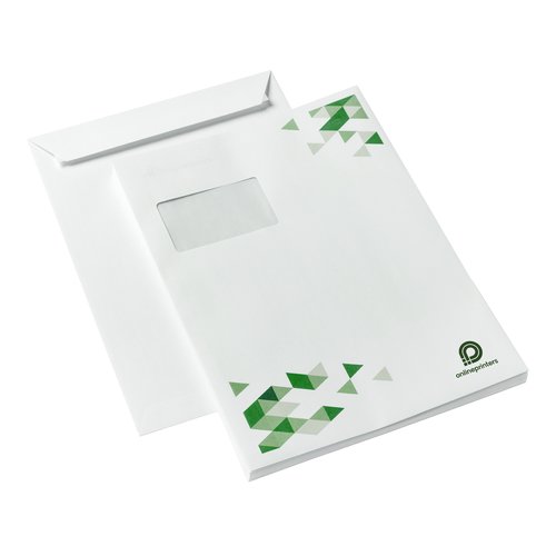 Paper envelope with window and short flap.