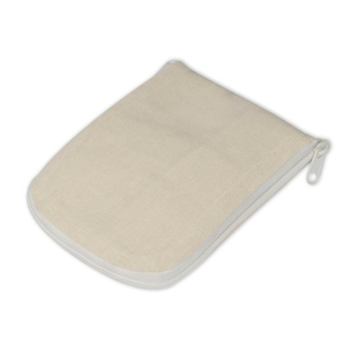Beige fabric bag with zipper.