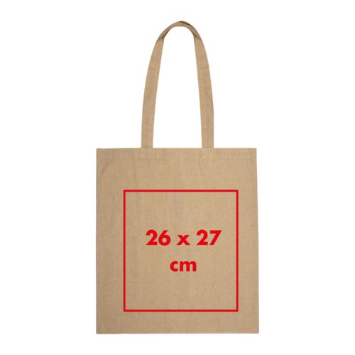 Recycled cotton tote bag with carrying handles.