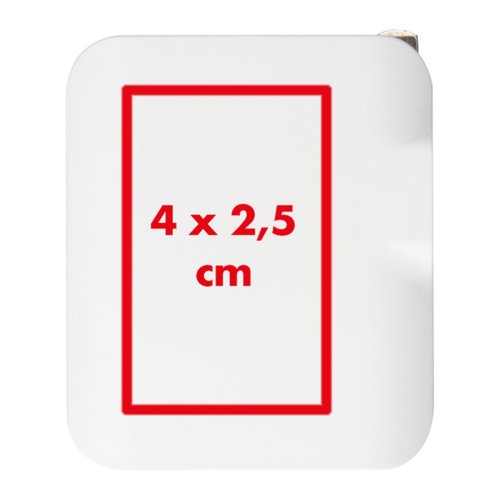 White travel adapter with rounded corners.