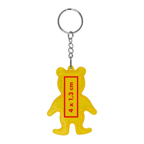Yellow bear-shaped keychain with metal ring.