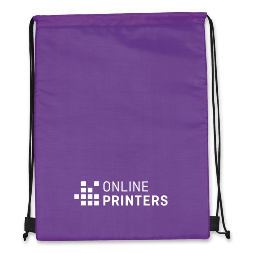 Violet polyester cooler/sports bag with drawstring.