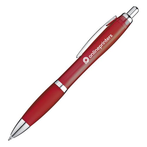 Burgundy ballpoint pen with clip and push mechanism.