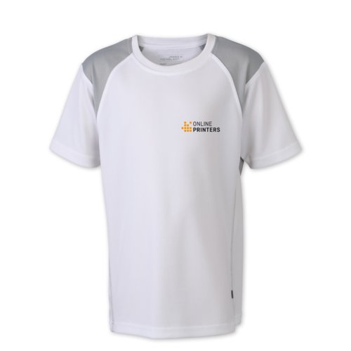 White and silver polyester running shirt for children.