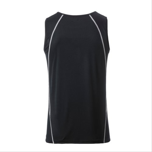 Black and white polyester tank top for men.