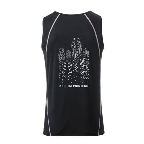 Black and white polyester sports tank top for men.