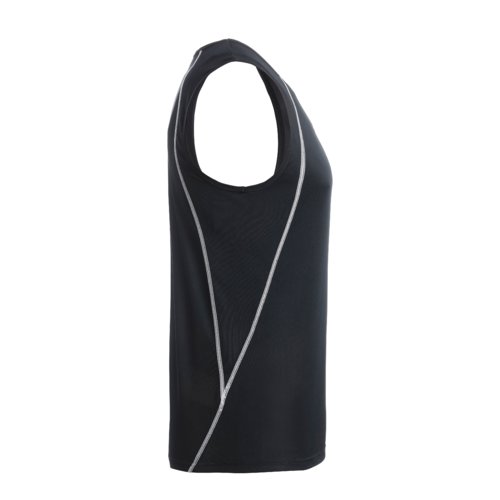 Black and white polyester sport tank top for men.