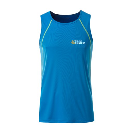 Blue and neon yellow polyester tank top for men.