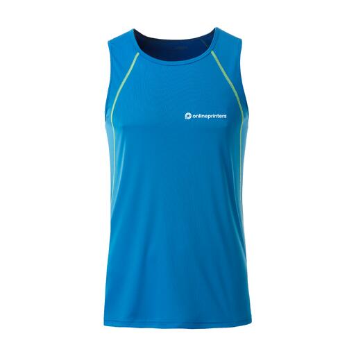 Blue and neon yellow polyester tank top for men.