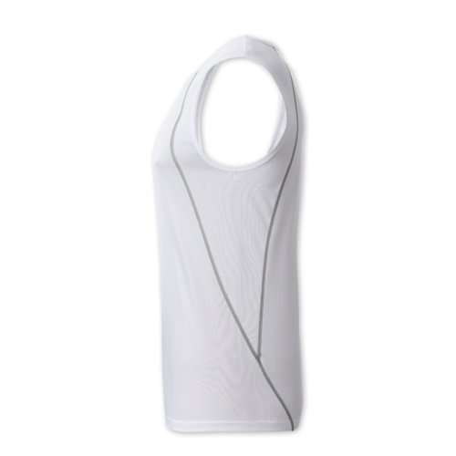 White polyester tank top for men with silver decorative seams.